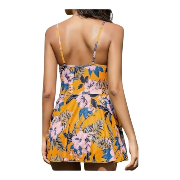 SHEKINI Floral Tummy Control One Piece Skirted V Neck Swimsuit Size L - Picture 15 of 16